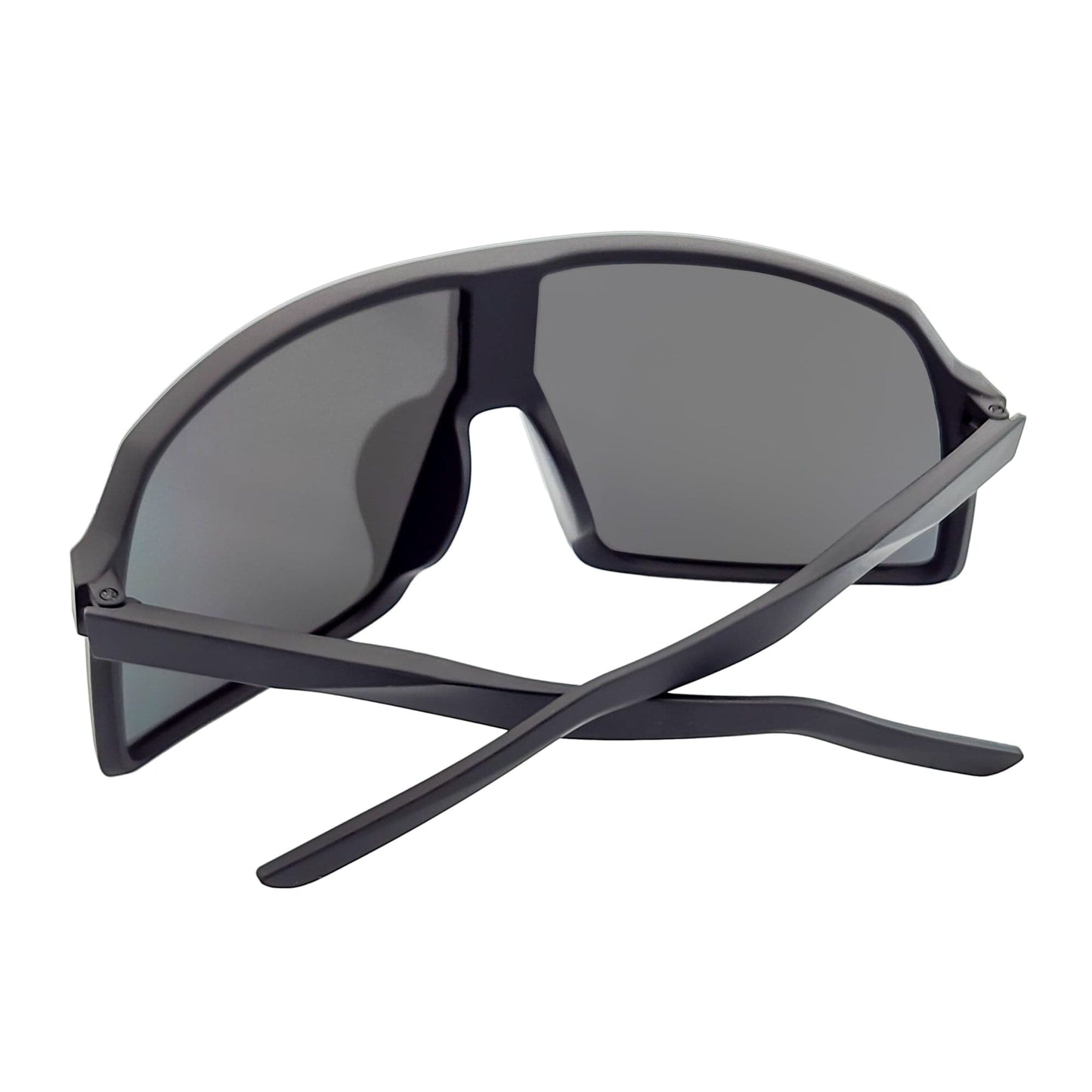 SENTRY - Large Sports Shield Sunglasses Matte Black Green-Blue Mirror