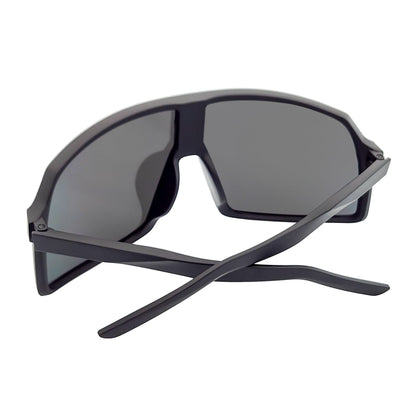 SENTRY - Large Sports Shield Sunglasses Matte Black Green-Blue Mirror