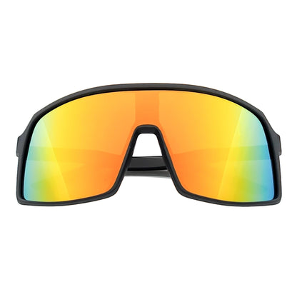 SENTRY - Large Sports Shield Sunglasses Matte Black Orange Mirror