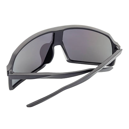 SENTRY - Large Sports Shield Sunglasses Matte Black Yellow-Blue Mirror