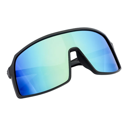 SENTRY - Large Sports Shield Sunglasses Matte Black Yellow-Blue Mirror