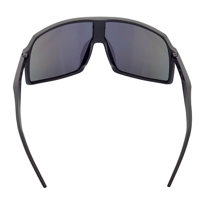 SENTRY - Large Sports Shield Sunglasses Matte Black Yellow-Blue Mirror