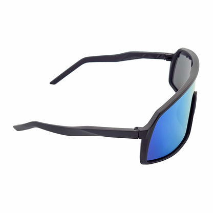 SENTRY - Large Sports Shield Sunglasses Matte Black Yellow-Blue Mirror