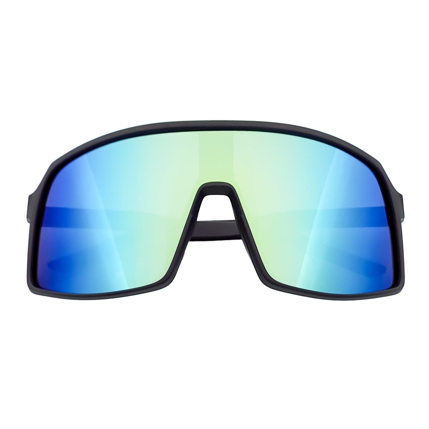 SENTRY - Large Sports Shield Sunglasses Matte Black Yellow-Blue Mirror