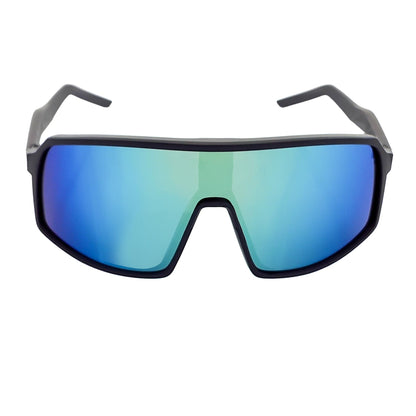 SENTRY - Large Sports Shield Sunglasses Matte Black Yellow-Blue Mirror