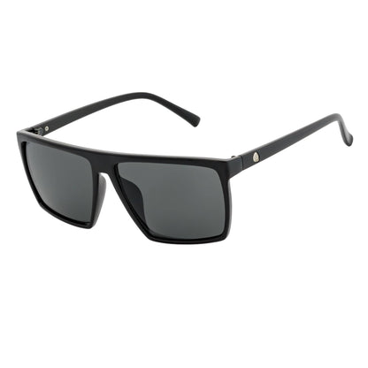 SKOL - Thin Modern Flat Top Square Sunglasses Gloss Black Dark Smoke Tint