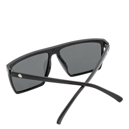 SKOL - Thin Modern Flat Top Square Sunglasses Gloss Black Dark Smoke Tint