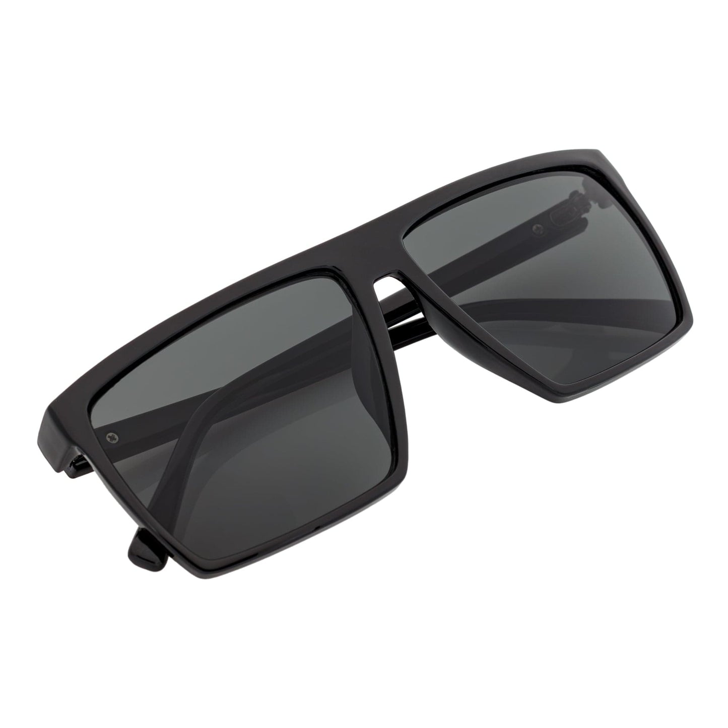 SKOL - Thin Modern Flat Top Square Sunglasses Gloss Black Dark Smoke Tint