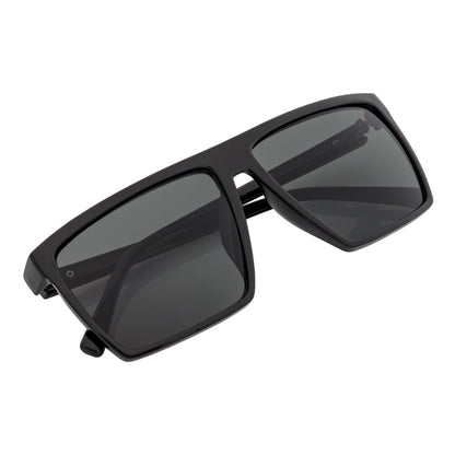 SKOL - Thin Modern Flat Top Square Sunglasses Gloss Black Dark Smoke Tint