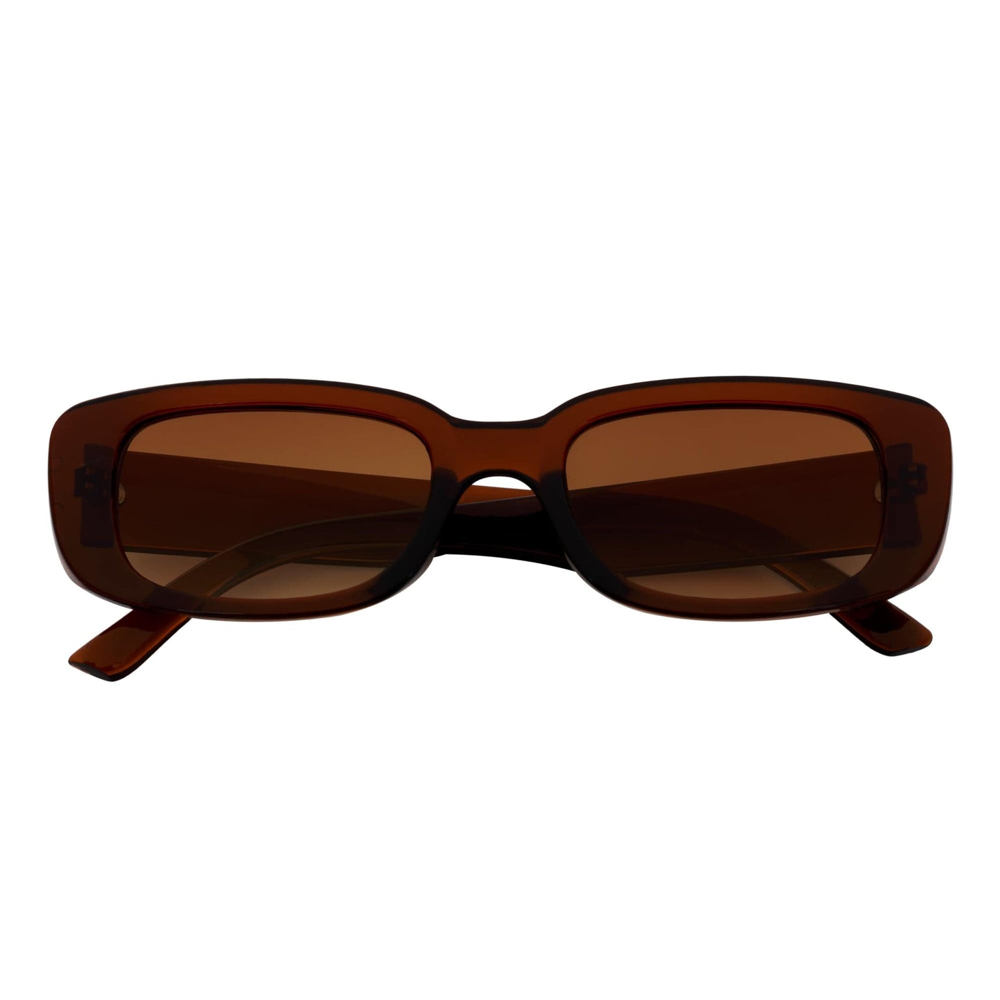 SLIM - Retro 90s Slim Small Rectangle Sunglasses Clear Brown Amber Fade