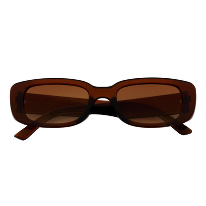 SLIM - Retro 90s Slim Small Rectangle Sunglasses Clear Brown Amber Fade