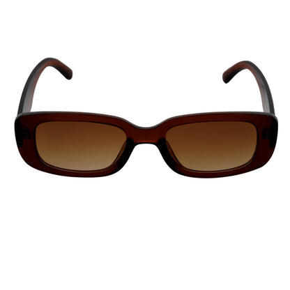 SLIM - Retro 90s Slim Small Rectangle Sunglasses Clear Brown Amber Fade