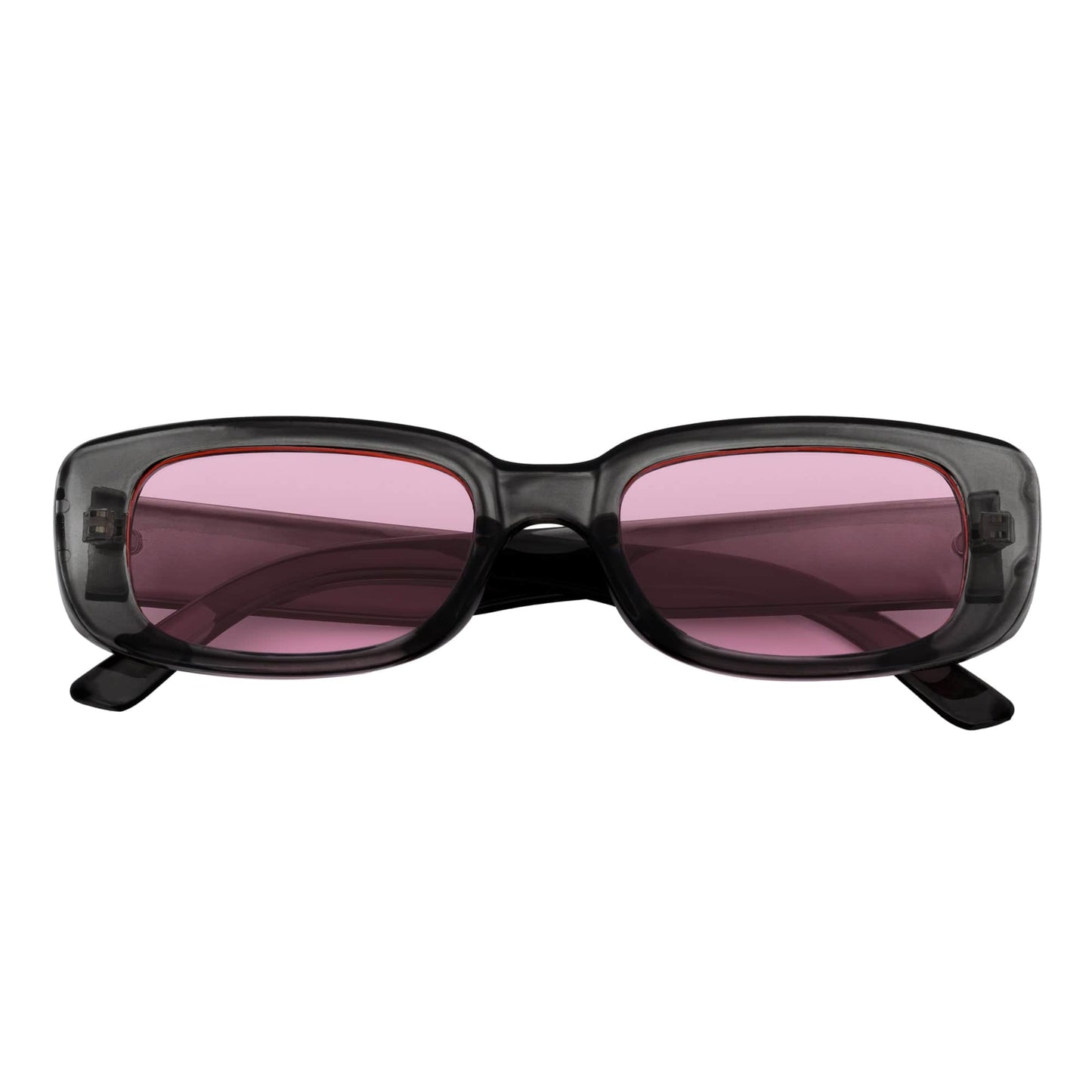 SLIM - Retro 90s Slim Small Rectangle Sunglasses Crystal Clear Pink Tint