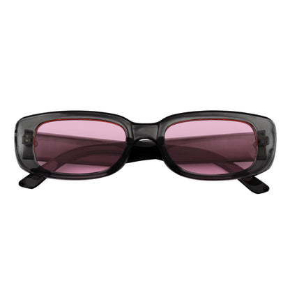 SLIM - Retro 90s Slim Small Rectangle Sunglasses Crystal Clear Pink Tint