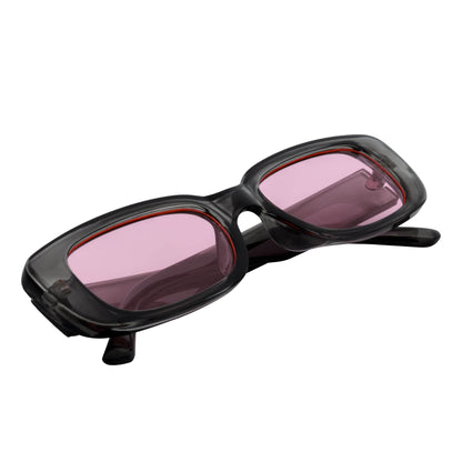 SLIM - Retro 90s Slim Small Rectangle Sunglasses Crystal Clear Pink Tint