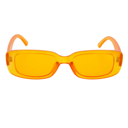 SLIM - Retro 90s Slim Small Rectangle Sunglasses Orange Frame Orange Lens
