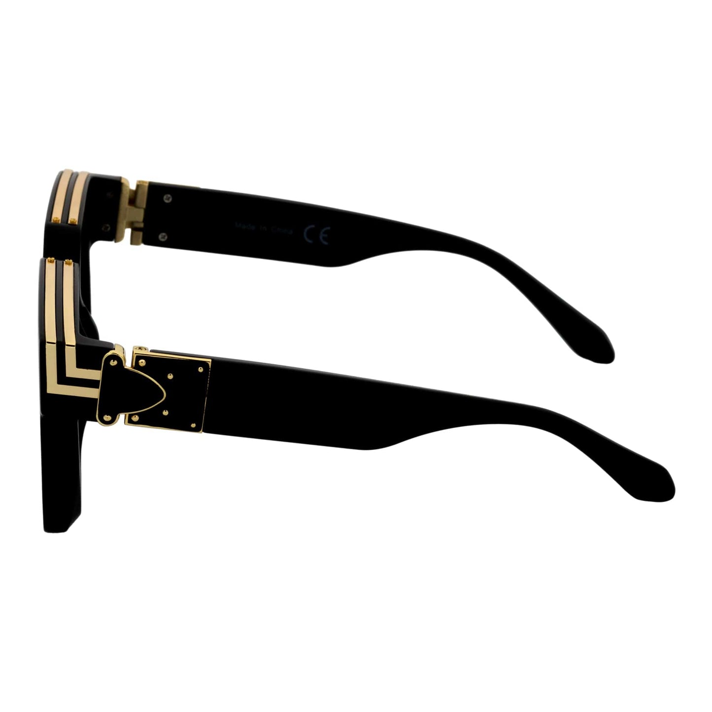 TWO BILLION - Large Fashion Square Horn Rimmed Sunglasses Gloss Black-Gold Smoke