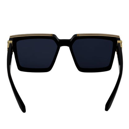 TWO BILLION - Large Fashion Square Horn Rimmed Sunglasses Gloss Black-Gold Smoke