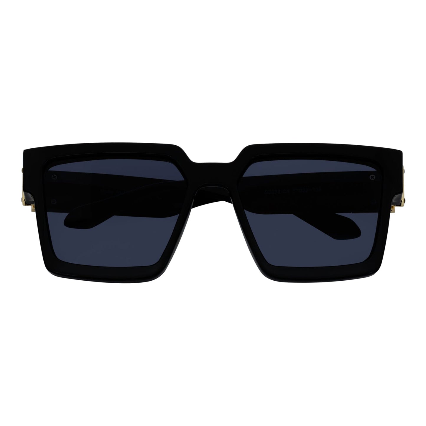 TWO BILLION - Large Fashion Square Horn Rimmed Sunglasses Gloss Black-Gold Smoke