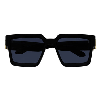 TWO BILLION - Large Fashion Square Horn Rimmed Sunglasses Gloss Black-Gold Smoke
