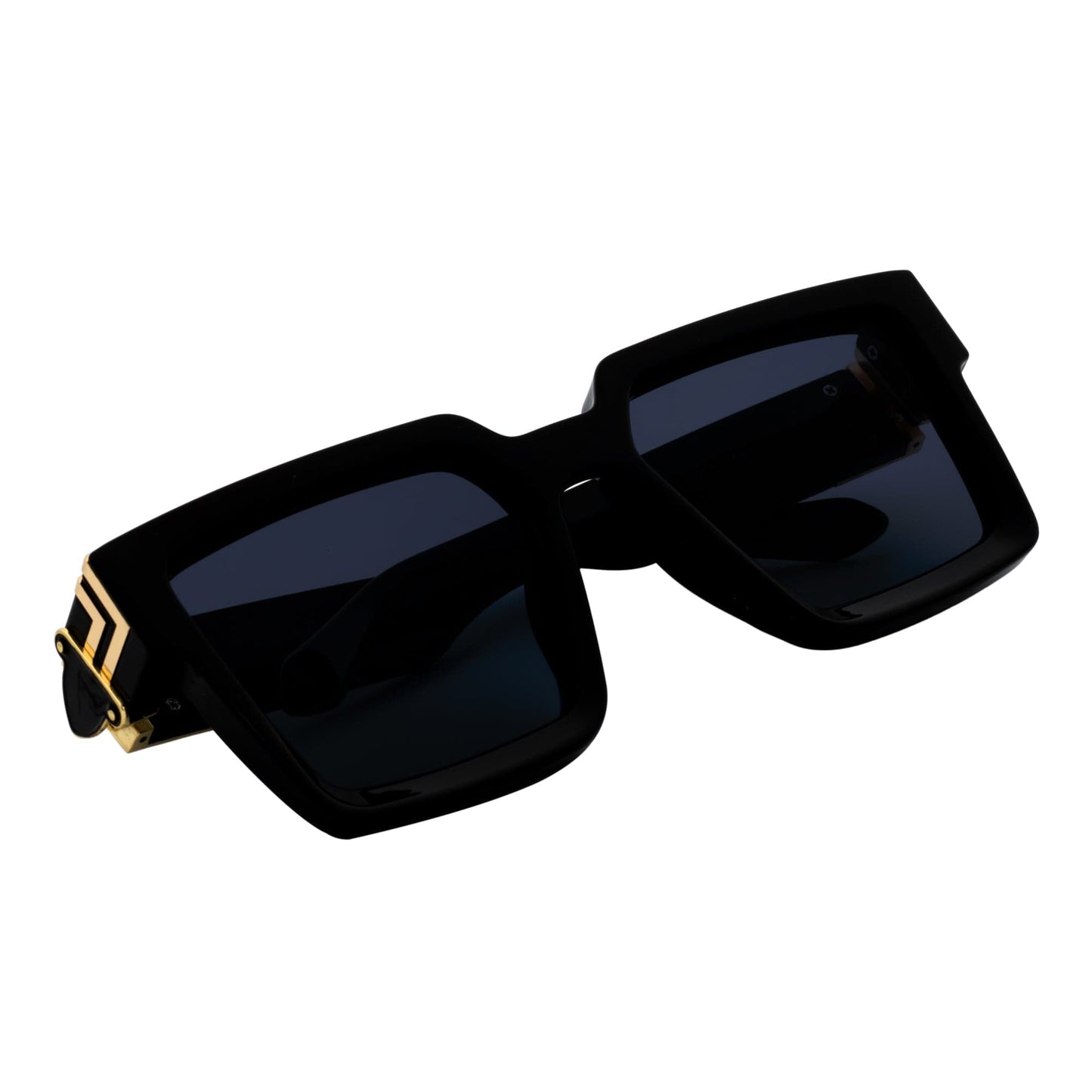 TWO BILLION - Large Fashion Square Horn Rimmed Sunglasses Gloss Black-Gold Smoke