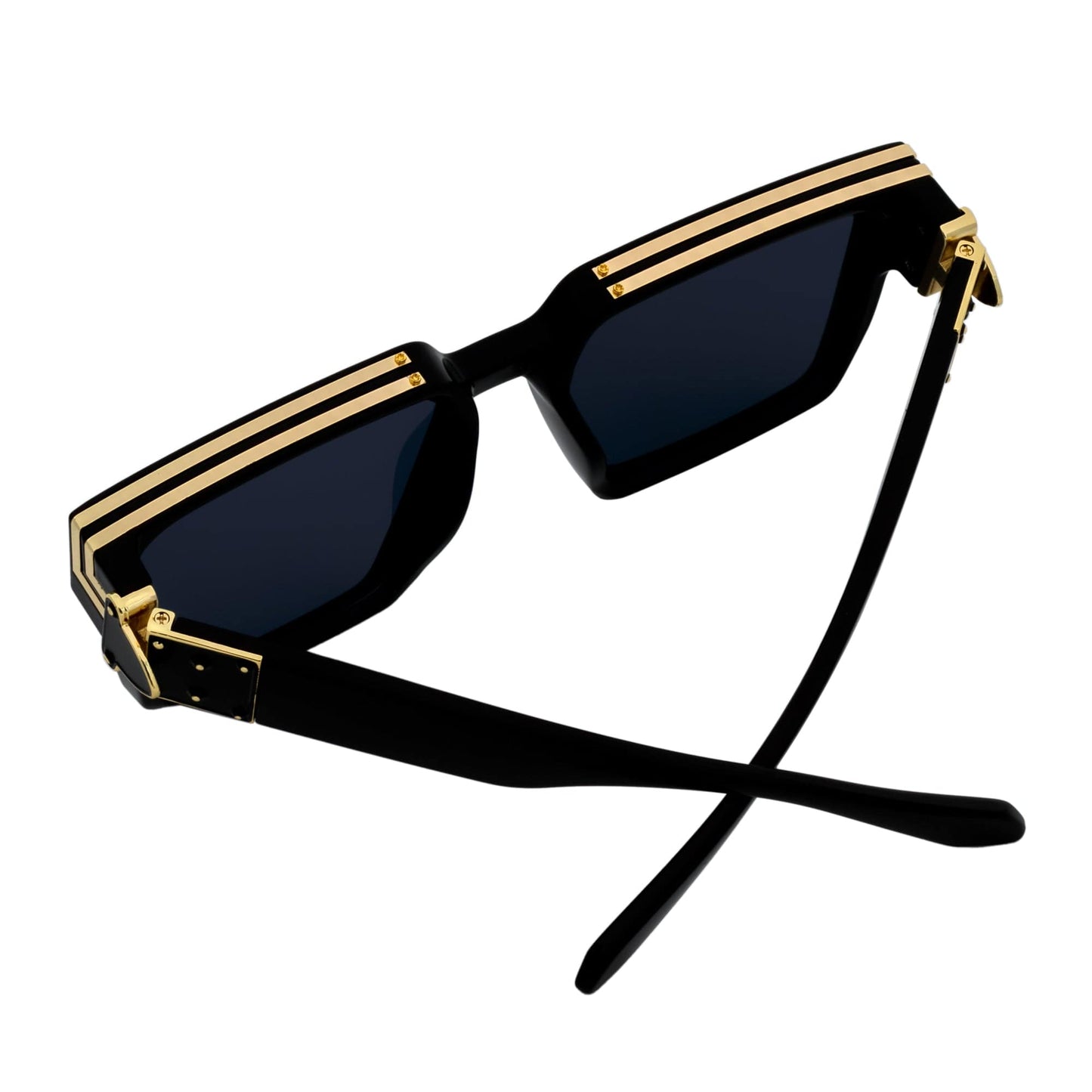 TWO BILLION - Large Fashion Square Horn Rimmed Sunglasses Gloss Black-Gold Smoke