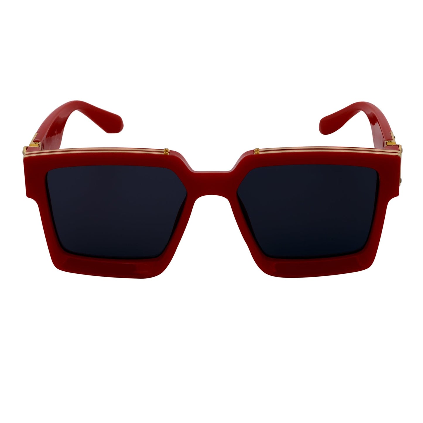 TWO BILLION - Large Horn Rimmed Fashion Square Sunglasses Gloss Red-Gold Smoke