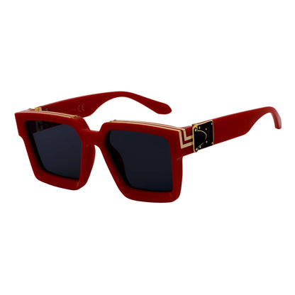 TWO BILLION - Large Horn Rimmed Fashion Square Sunglasses Gloss Red-Gold Smoke