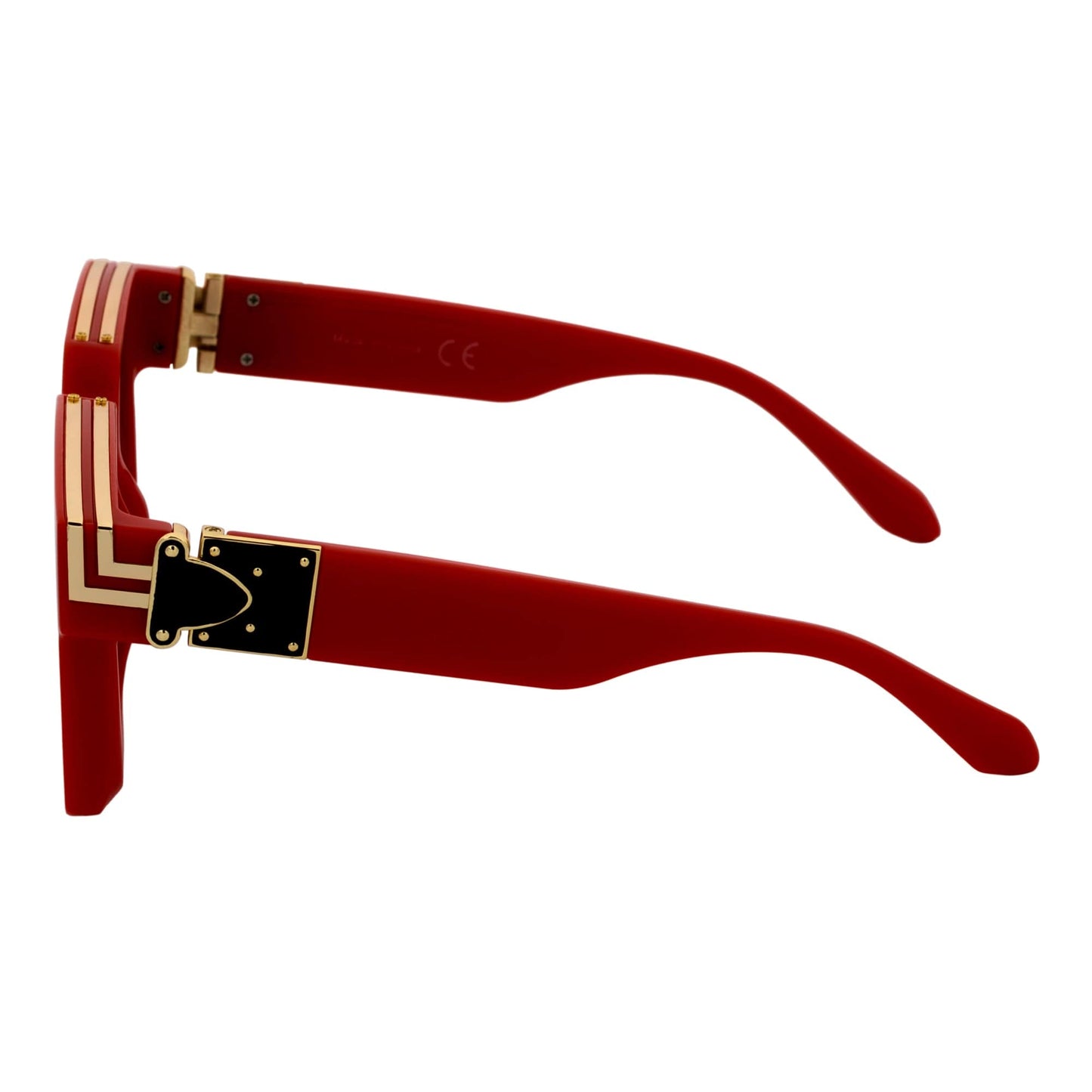 TWO BILLION - Large Horn Rimmed Fashion Square Sunglasses Gloss Red-Gold Smoke