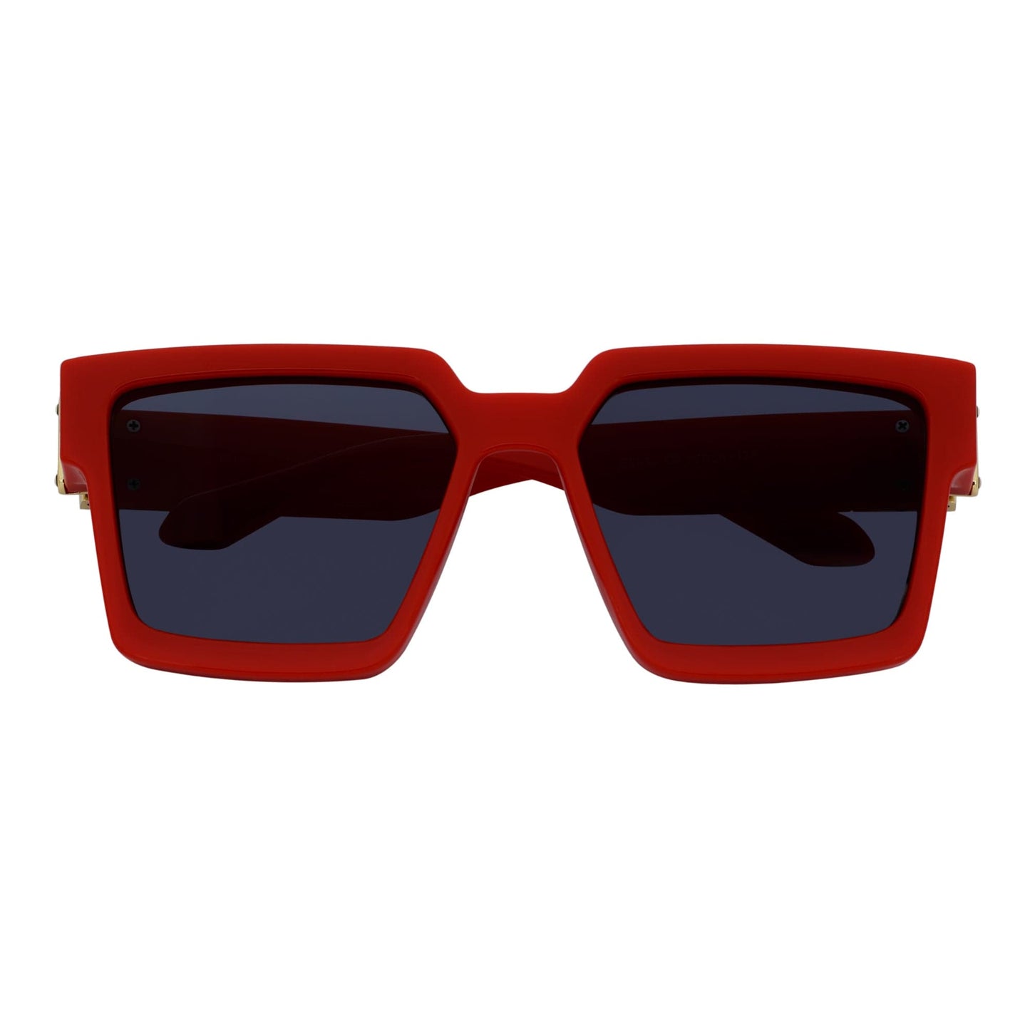 TWO BILLION - Large Horn Rimmed Fashion Square Sunglasses Gloss Red-Gold Smoke