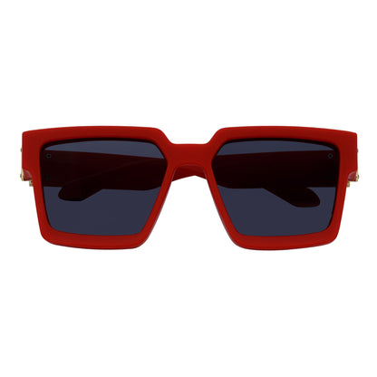 TWO BILLION - Large Horn Rimmed Fashion Square Sunglasses Gloss Red-Gold Smoke