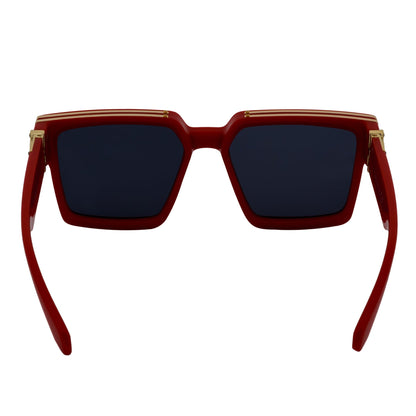 TWO BILLION - Large Horn Rimmed Fashion Square Sunglasses Gloss Red-Gold Smoke