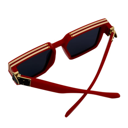 TWO BILLION - Large Horn Rimmed Fashion Square Sunglasses Gloss Red-Gold Smoke