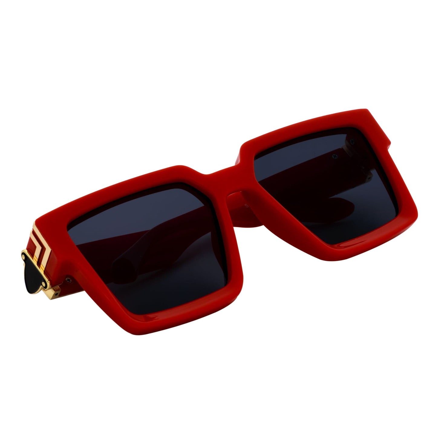 TWO BILLION - Large Horn Rimmed Fashion Square Sunglasses Gloss Red-Gold Smoke