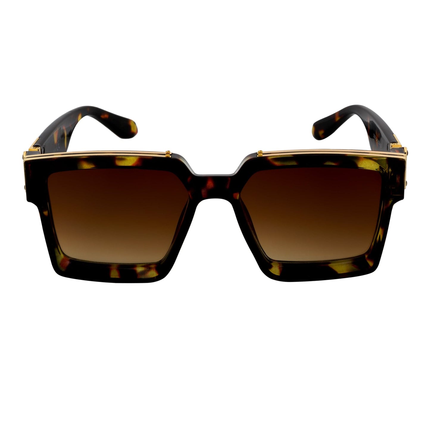 TWO BILLION - Large Horn Rimmed Square Fashion Sunglasses Tortoise Amber