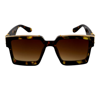 TWO BILLION - Large Horn Rimmed Square Fashion Sunglasses Tortoise Amber