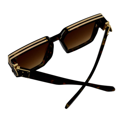 TWO BILLION - Large Horn Rimmed Square Fashion Sunglasses Tortoise Amber