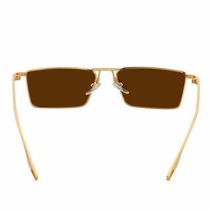 ZUIKO - Small Retro 90s Fashion Metal Rectangle Sunglasses Gold Brown Tint