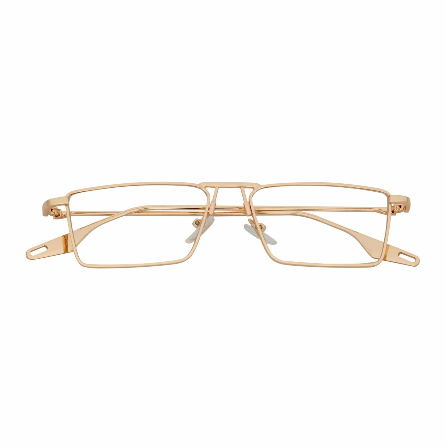 ZUIKO - Small Retro 90s Fashion Metal Rectangle Glasses Gold Clear Blue Light Lens