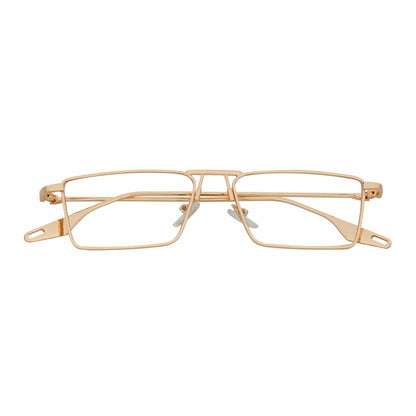 ZUIKO - Small Retro 90s Fashion Metal Rectangle Glasses Gold Clear Blue Light Lens
