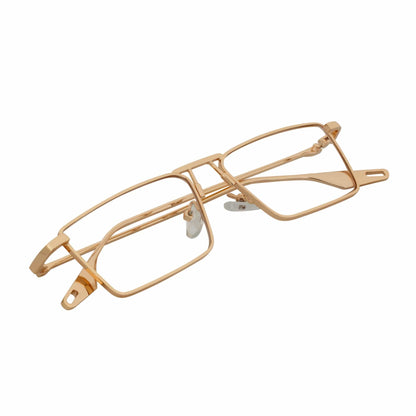 ZUIKO - Small Retro 90s Fashion Metal Rectangle Glasses Gold Clear Blue Light Lens