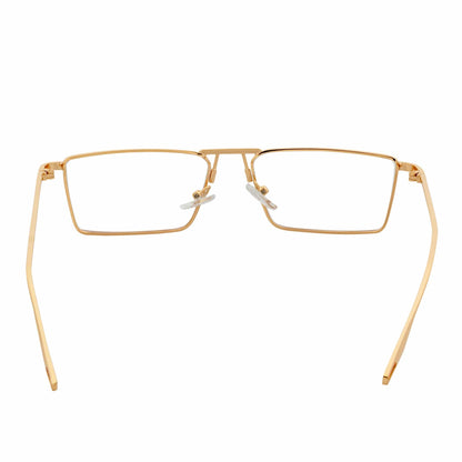 ZUIKO - Small Retro 90s Fashion Metal Rectangle Glasses Gold Clear Blue Light Lens