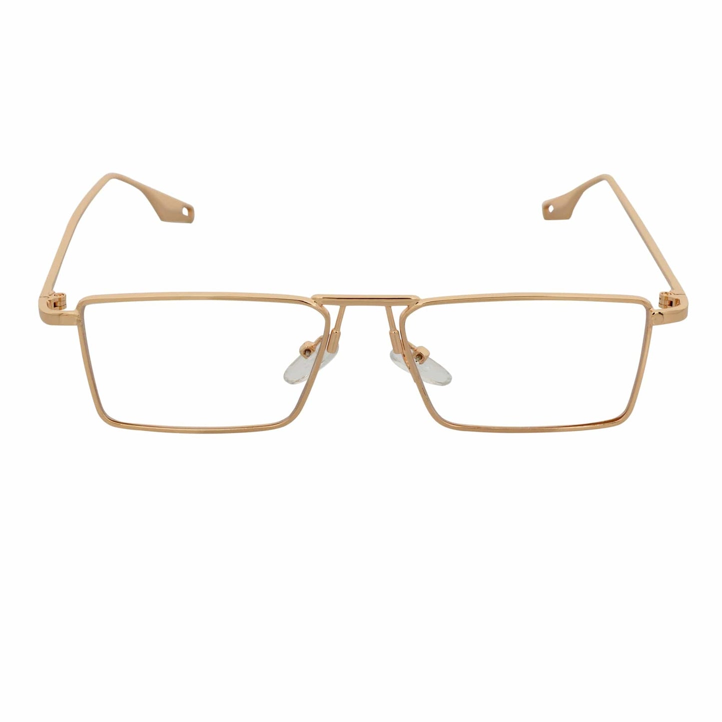 ZUIKO - Small Retro 90s Fashion Metal Rectangle Glasses Gold Clear Blue Light Lens