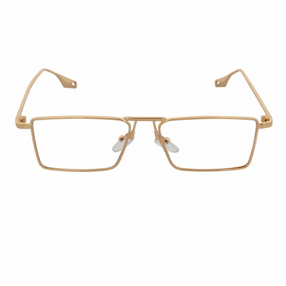 ZUIKO - Small Retro 90s Fashion Metal Rectangle Glasses Gold Clear Blue Light Lens