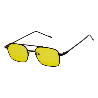 NEUMANN - Retro 90s Fashion Metal Small Rectangle Sunglasses Black Yellow