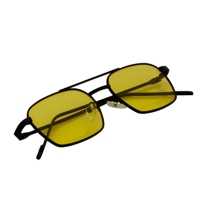 NEUMANN - Retro 90s Fashion Metal Small Rectangle Sunglasses Black Yellow