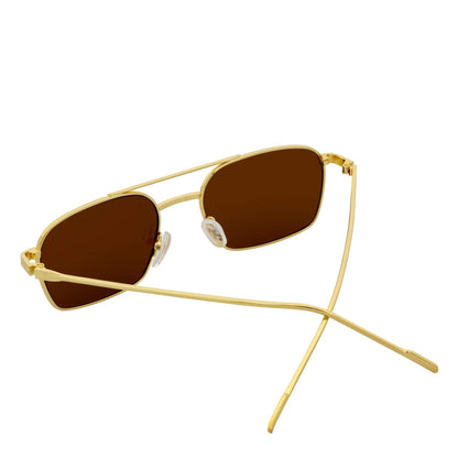 NEUMANN - Retro 90s Fashion Metal Small Rectangle Sunglasses Gold Brown