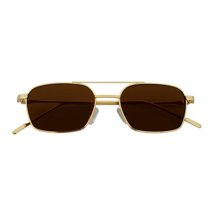 NEUMANN - Retro 90s Fashion Metal Small Rectangle Sunglasses Gold Brown