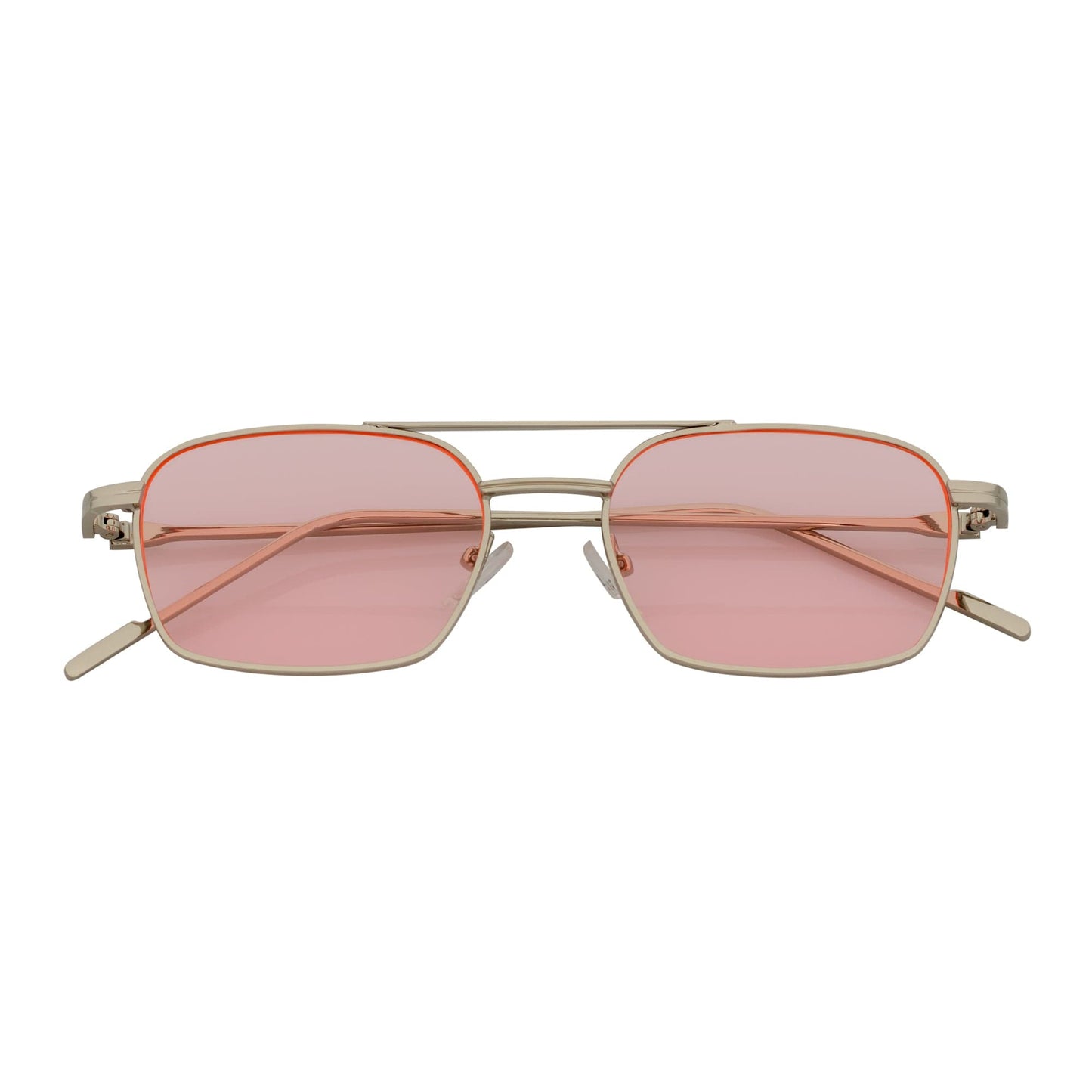 NEUMANN - Retro 90s Fashion Metal Small Rectangle Sunglasses Silver Pink
