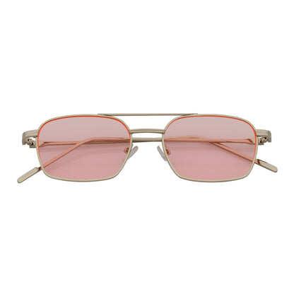 NEUMANN - Retro 90s Fashion Metal Small Rectangle Sunglasses Silver Pink